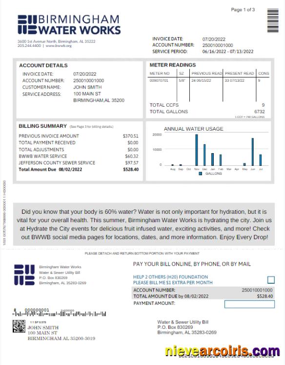 UNITED KINGDOM BIRMINGHAM WATER utility bill